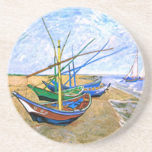 魚釣りボートビーチサントマリーヴァンゴッホ 素晴らし コースター (正面)