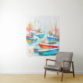 魚釣りボートポート景観風景自然 タペストリー (インサイチュ)