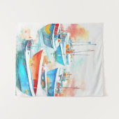 魚釣りボートポート景観風景自然 タペストリー (正面(横))