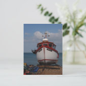 魚釣りボートモーニングヘイズオンビーチ ポストカード (スタンド正面)