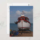 魚釣りボートモーニングヘイズオンビーチ ポストカード (正面/裏面)