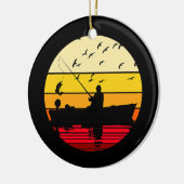 魚釣りボートレトロクールバスフライ釣り人 セラミックオーナメント (左)