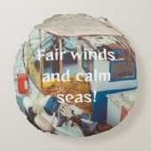 魚釣りボート地中海のアットザシーサイド ラウンドクッション (正面)