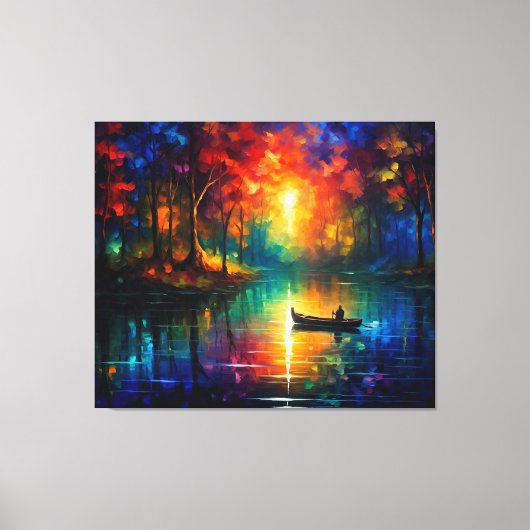 魚釣りボート水上 キャンバスプリント (正面)