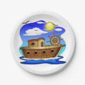 魚釣りボート漫画 ペーパープレート (正面)