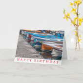 魚釣りボート表示バースデーカード カード (黄色い花)
