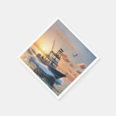 魚釣りボート誕生日 スタンダードカクテルナプキン (角)