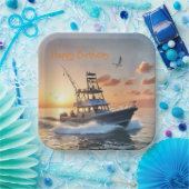 魚釣りボート誕生日 ペーパープレート (パーティー)