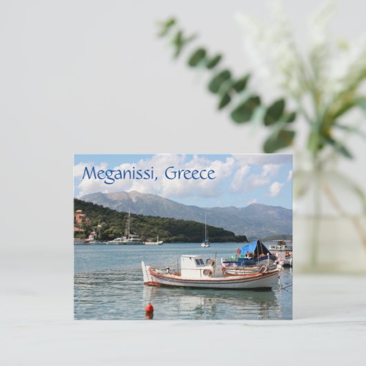 魚釣りボート,ギリシャ,メガニシ港 ポストカード (スタンド正面)