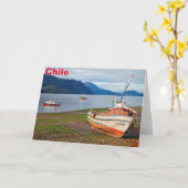 魚釣りボート，チリ，ホルノピレン カード (黄色い花)