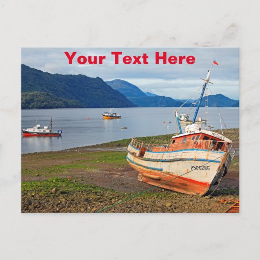 魚釣りボート,チリ,ホルノピレン ポストカード (正面)