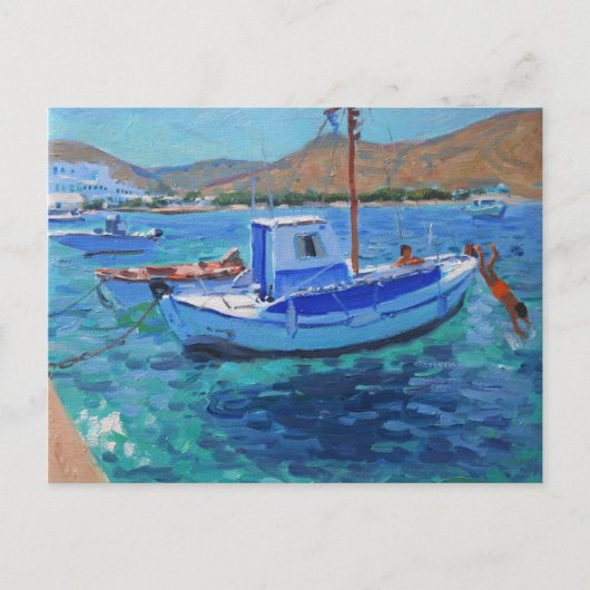 魚釣りボート ポストカード (正面)