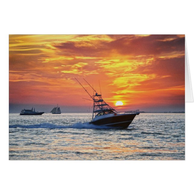 魚釣りボート、鍵西、フロリダ、サンセット (正面横)