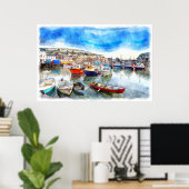 魚釣りボート – Mevagissey Harbor,コーンウォール,イギリス ポスター (ホームオフィス)