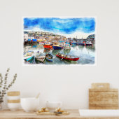 魚釣りボート – Mevagissey Harbor,コーンウォール,イギリス ポスター (キッチン)