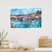 魚釣りボート – Padstow Harbor，コーンウォール，イギリス ポスター (キッチン)