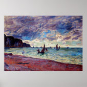 魚釣りボートbyビーチと崖 ポスター (正面)