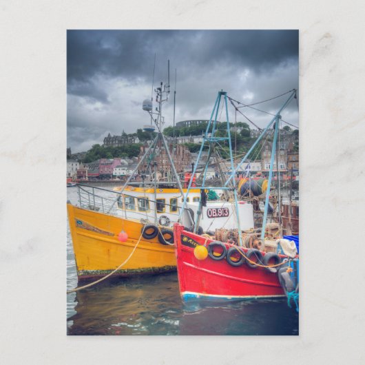 魚釣りボートinオバンハーバー ポストカード (正面)