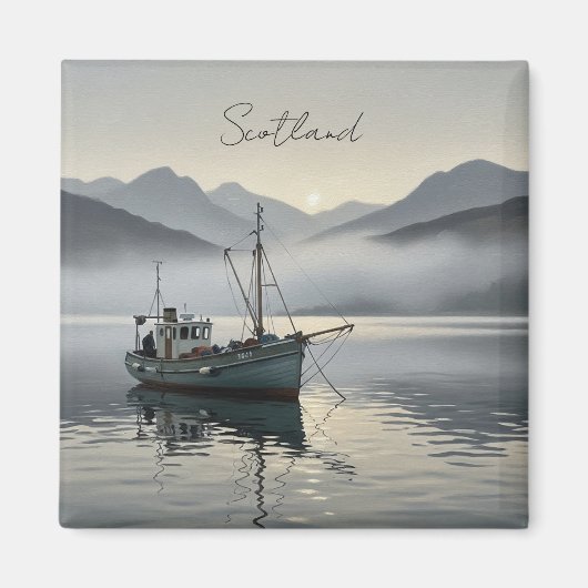 魚釣りボートinスコットランド旅行 マグネット (正面)