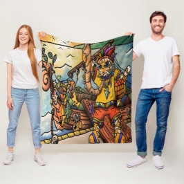 魚釣りポートマーチャントキャット フリースブランケット