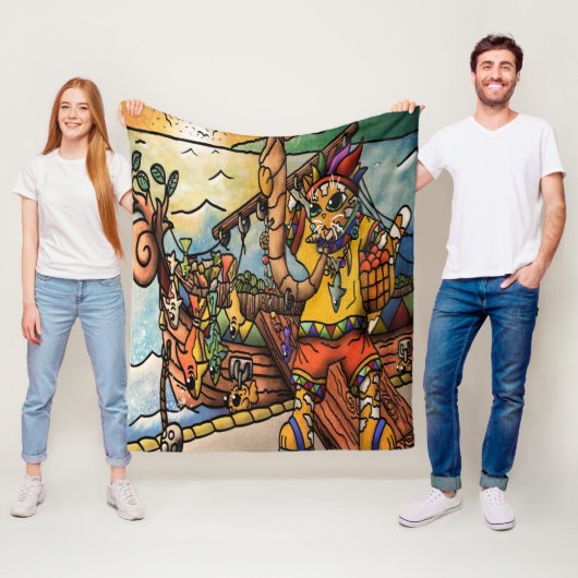 魚釣りポートマーチャントキャット フリースブランケット (インサイチュ)