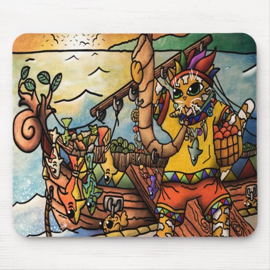 魚釣りポートマーチャントキャット マウスパッド (正面)