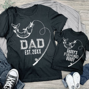 魚釣りポールパパEst Date父子照合 Tシャツ