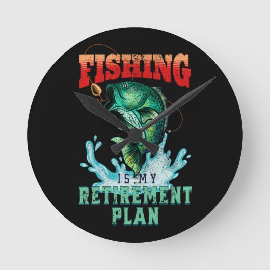 魚釣りマイリタイアプラン、ヴィンテージおもしろい魚釣り ラウンド壁時計 (正面)