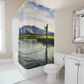 魚釣りマウンテンレイクフィッシャーマン シャワーカーテン (インサイチュ)