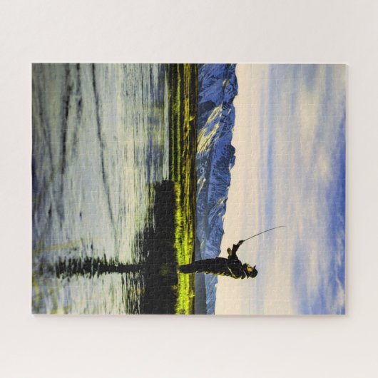 魚釣りマウンテンレイクフィッシャーマン ジグソーパズル (横)