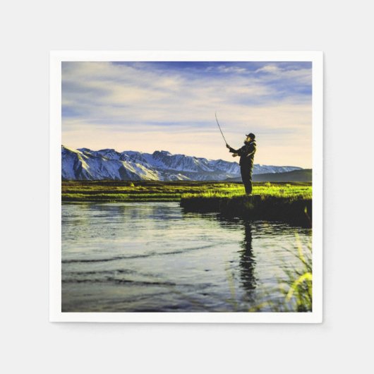 魚釣りマウンテンレイクフィッシャーマン スタンダードカクテルナプキン (正面)