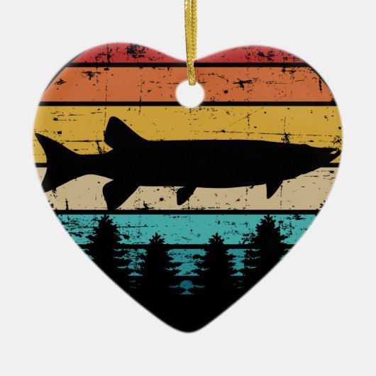 魚釣りマスキーヴィンテージレトロ セラミックオーナメント (正面)