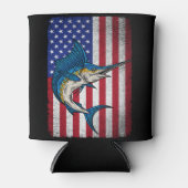 魚釣りマーリンメカジフィッシュUSAアメリカ国旗 缶クーラー (正面)