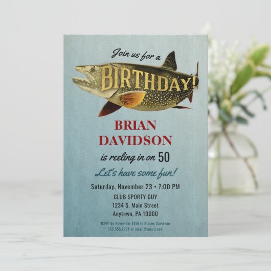 魚釣りメンズバースデーパーティー招待漁師 招待状 (スタンド正面)