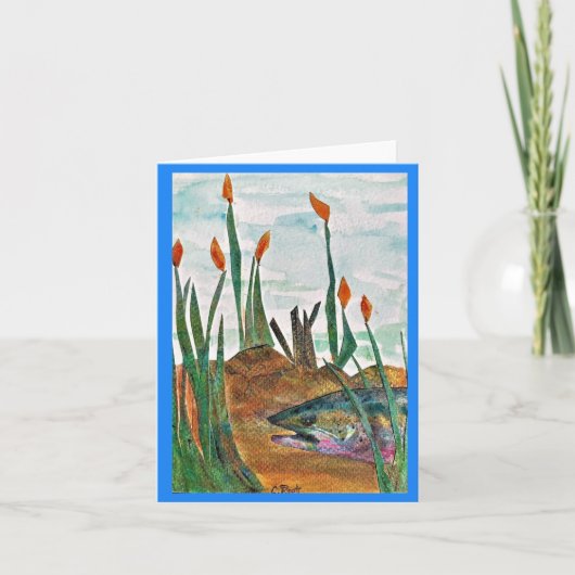 魚釣りユーAハッピーバースデー カード (正面)