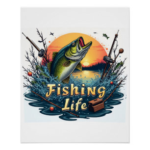 魚釣りライフサインとバッジ ポスター