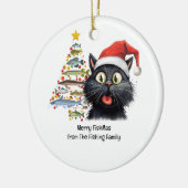 魚釣りラバーズクリスマスサンタクロース猫好き セラミックオーナメント (左)