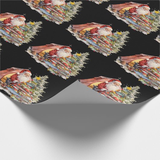 魚釣りラバーズクリスマスサンタクロース ラッピングペーパー (角)