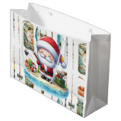 魚釣りラバーズクリスマスサンタクロース ラージペーパーバッグ (正面アングル)