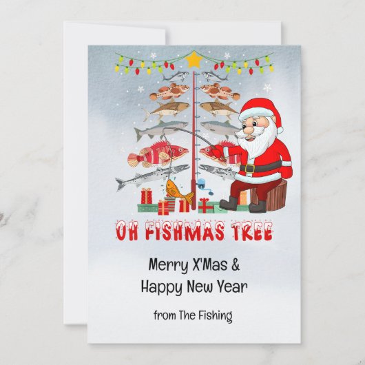 魚釣りラバーズクリスマスホリデーウィズサンタクロース シーズンカード (正面)