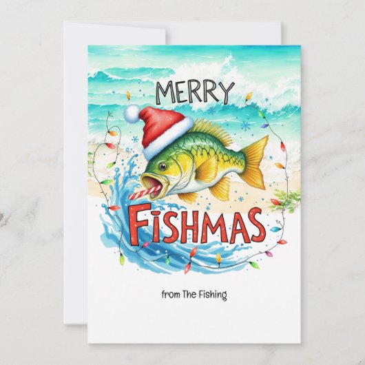 魚釣りラバーズクリスマスホリデーウィズサンタクロース シーズンカード (正面)