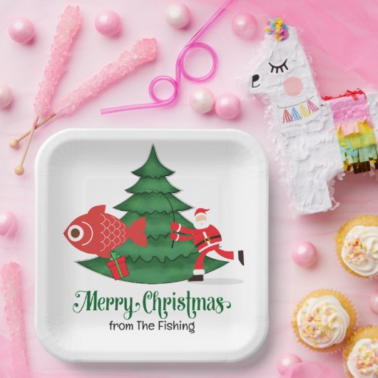 魚釣りラバーズクリスマスホリデーウィズサンタクロース ペーパープレート (パーティー)