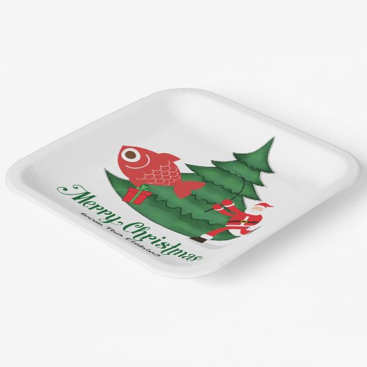 魚釣りラバーズクリスマスホリデーウィズサンタクロース ペーパープレート (傾斜あり)