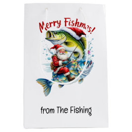 魚釣りラバーズクリスマスホリデーウィズサンタクロース ミディアムペーパーバッグ