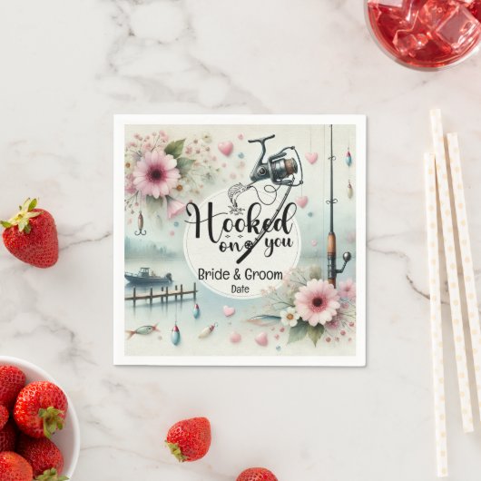 魚釣りラバーズフックオンユー結婚ズ スタンダードカクテルナプキン (インサイチュ)