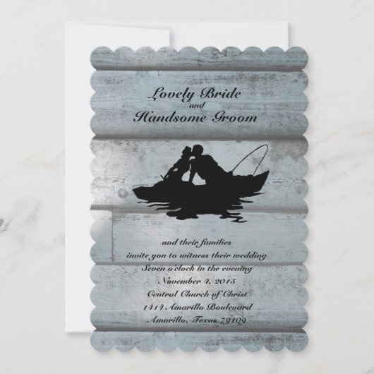 魚釣りラバーズボートスカロップ結婚式招待状 招待状 (正面)