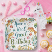 魚釣りラバーズ誕生日をテーマにした水彩 ペーパープレート (パーティー)