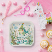 魚釣りラバーズ誕生日をテーマにした水彩 ペーパープレート (パーティー)