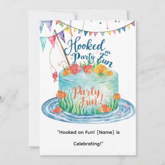 魚釣りリトルアングラーズパーティーの最初の誕生日 招待状 (正面)