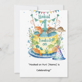 魚釣りリトルアングラーズパーティーの最初の誕生日 招待状